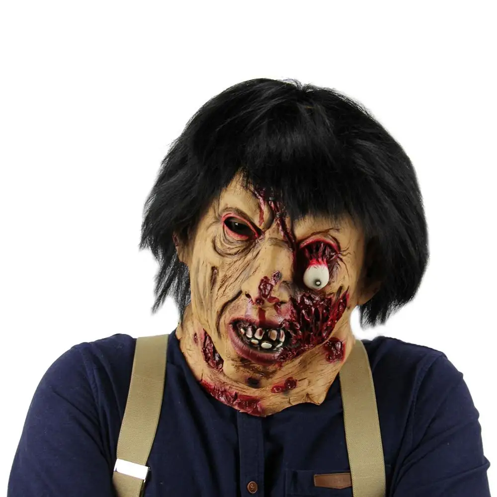 Хэллоуин ужас гримаса страшная маска привидения зомби Эмульсия кожи с волосами клоун маска Ужасный демон взрослый клоун дьявол пламя маска - Цвет: Black hair zombies