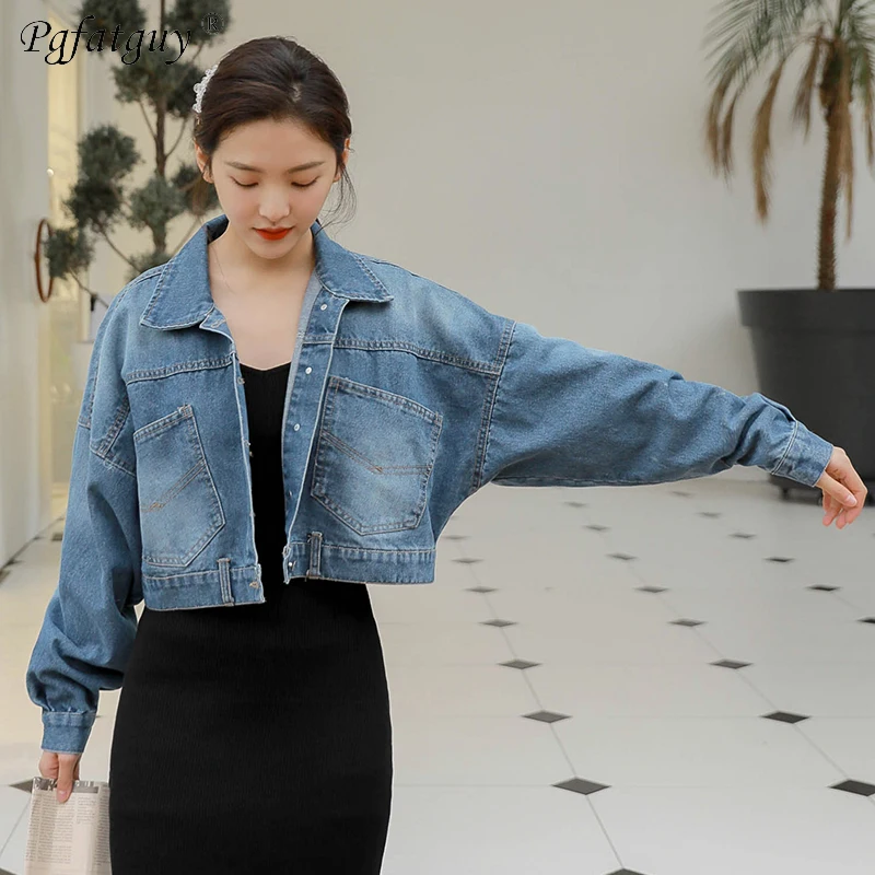 2019 Spring Big Pocket Denim Jacket Women Streetwear Loose Vintage Coat Single Breasted Casacos Feminino Jean Outerwear | Женская одежда
