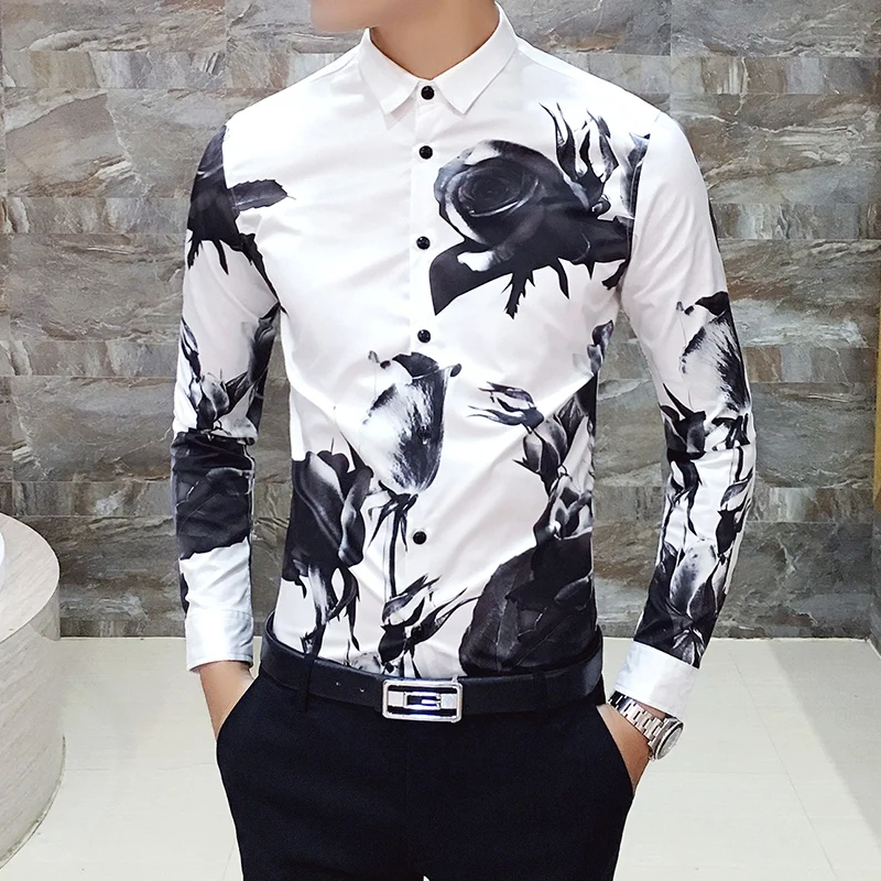 Качество полосатый Футболка с принтом Для мужчин с длинными рукавами Camisa Masculina Chemise Мужская, для общественных мест Для мужчин клуб нарядная рубашка Kemeja Pria 4XL - Цвет: 1541 white