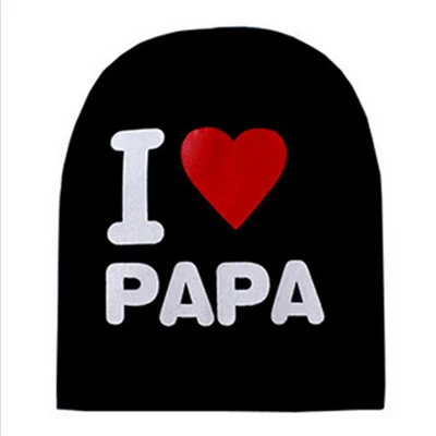 Детская шапка с надписью «I Love MAMA или PAPA», вязаная шапка для детей, для маленьких мальчиков и девочек, детская шапочка с надписью «I Love Mom», чулки для малышей, шапка s 8-36 месяцев - Цвет: Black PAPA