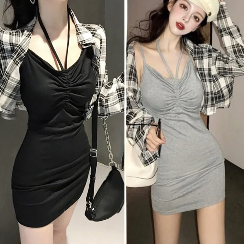 

Sexy Bodycon Summer Dress Halter Spaghetti Strap Bandage Mini Dress Party Casual Basic Beach Dress