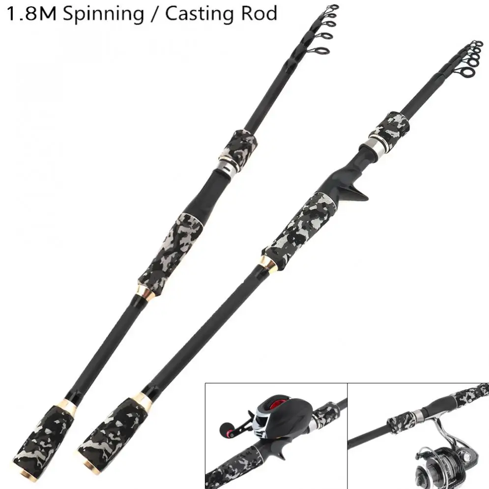 

5 Section 1.8m Hard Carbon Fiber Lure Fishing Rod Spinning Casting Rod Telescopic Ultra Light Travel Fishing Pole Lure Tackle