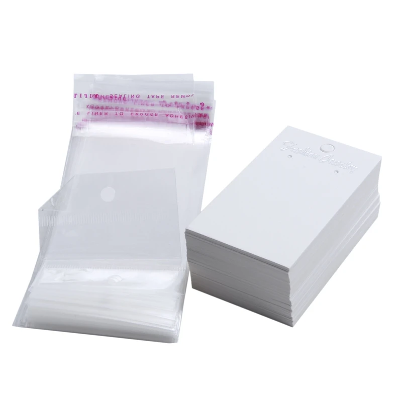 100 белые карточки для демонстрации серег с самоклеящимися пакетами | Украшения и