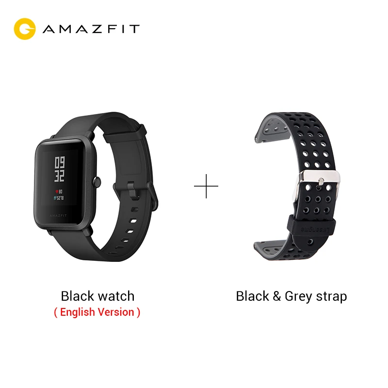 Huami Amazfit Bip Смарт-часы [русский язык] Спортивные часы темп Lite Bluetooth 4.0 GPS сердечного ритма 45 дней Батарея IP68 - Цвет: Black with gray