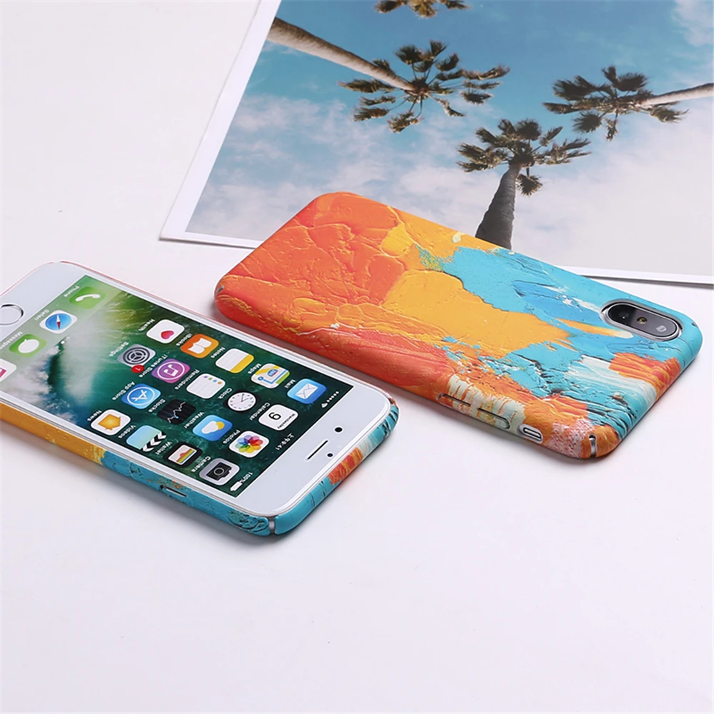 Phone Case For iPhone 6 6S Plus 7 8 X 10 Colorful Crayon Painting Luminous Matte Hard PC Full Protection Back Cover Coque |