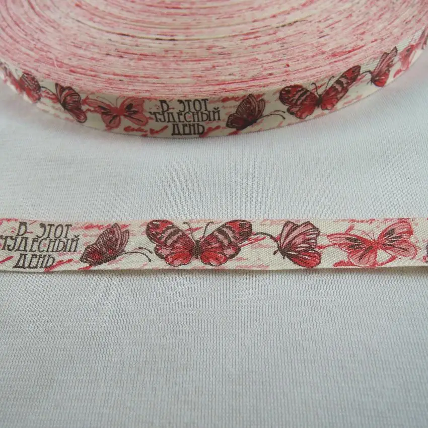 Новая лента из 100% хлопка с принтом Красной бабочки 15 мм 5 ярдов 5/8 дюйма ленты для
