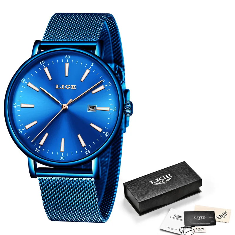 

Relogio Masculino 2019 New Fashion Mens Watches Simple Blue Waterproof Date Quartz Watch Men Ultra-Thin Mesh Steel Sport Clock