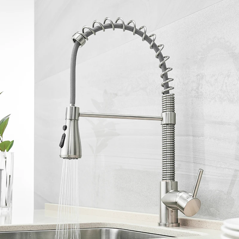 Смесители для кухни FLG в пружинном стиле из матового никеля Выдвижной латунный