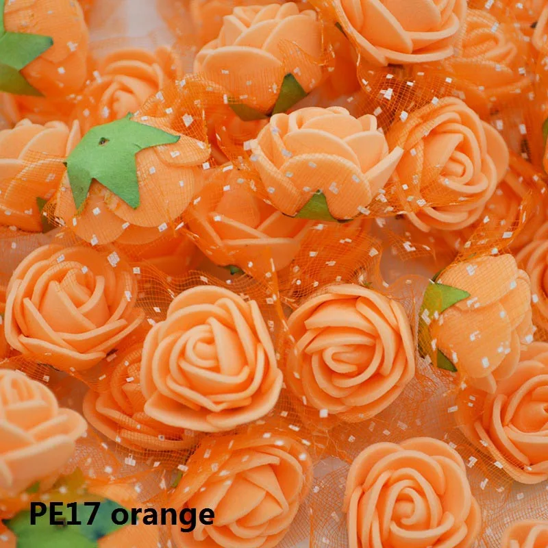 PE17 orange 100 шт./лот 2 см мульти-использование ПЭ пена Роза из искусственного шелка Цветочная головка для DIY ВЕНОК Свадебный дом вечерние товары для декоративного рукоделия - Цвет: PE17 orange