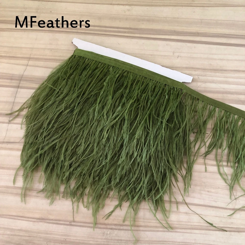 

Width 8-10 CM Fancy Fluffy Dyed olive Green Natural Ostrich Feather Tassel Fringe Lace Trim Shoes Bags hat Decoration 42 Colors