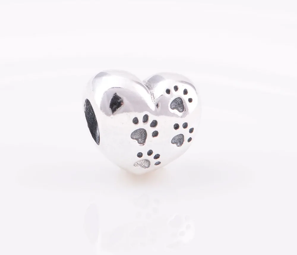 Сердце Талисманы бисера стерлингового серебра 925 мой сладкий Pet Paw Print Шарм Fit