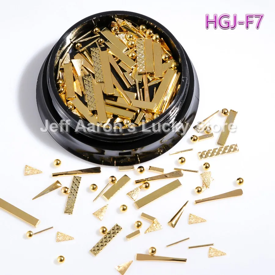 HGJ-F07 1 горшок смешанные стили металлические заклепки 3d дизайн ногтей украшения Шпильки мини бусины аксессуары для маникюра Звезда Луна слиток - Цвет: HGJ-F07