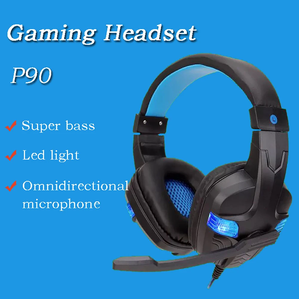 Светодиодный свет для PC Gamer P90 Игровые наушники Проводная Gamer гарнитура стерео звук Over-Ear наушники Игровые с микрофоном