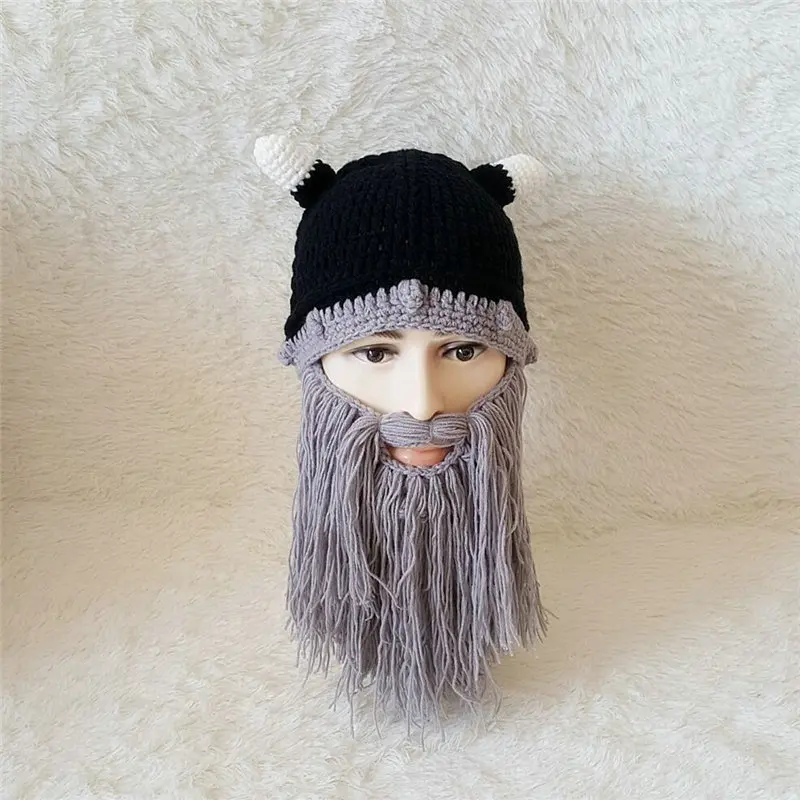 Вязаная шапка ручной работы с рогом бороды теплая зимняя шапочка викинга варвара