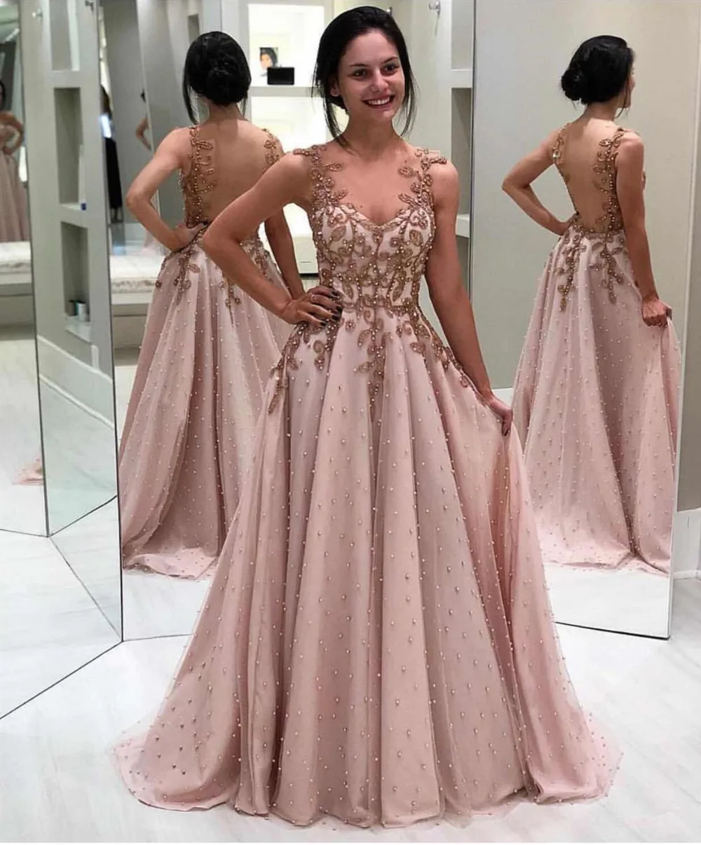 Robe De Soiree сексуальное вышитое бисером вечернее платье Длинное Элегантное Вечернее платье с кружевной аппликацией платья Иллюзия спинки ТРАПЕЦИЕВИДНОЕ вечернее платье