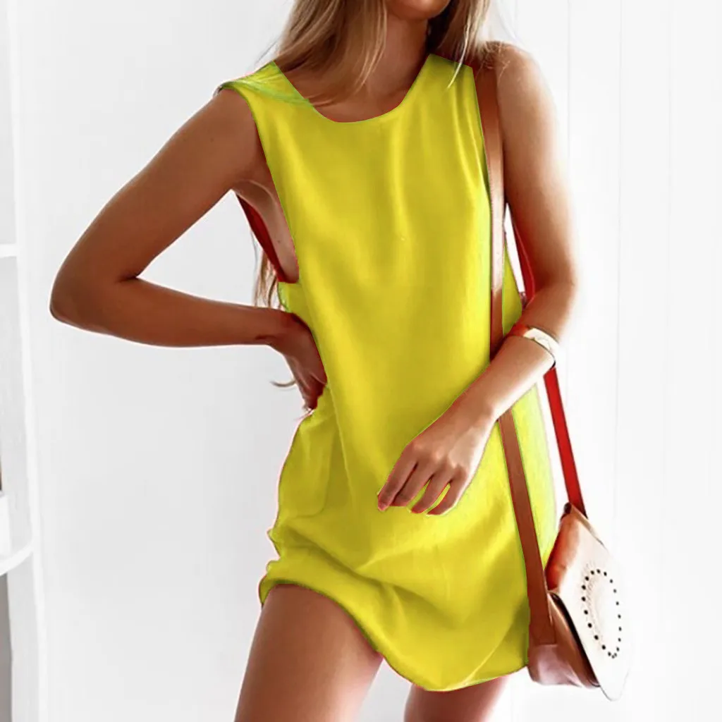SAGACE женские платья Vestido модные без рукавов с круглым вырезом одноцветные