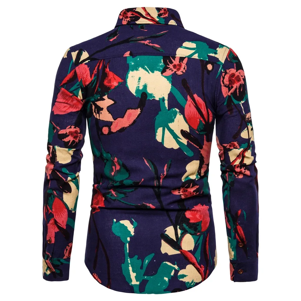 Мужская гавайская рубашка с длинными рукавами модная деловая принтом для отдыха