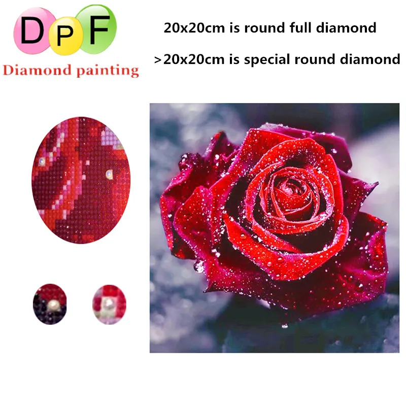 DPF Round Full Diamond Embroidery Red Rose 5D special Painting Cross Stitch Mosaic Needlework Crafts for Gift | Дом и сад