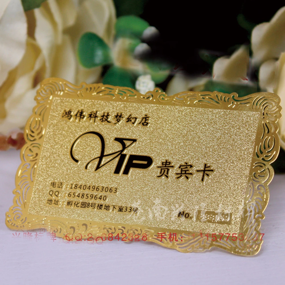 100pcs Custom Golden Stainless steel Metal business card/VIP card/ID card  with Engraving and CUTOUT