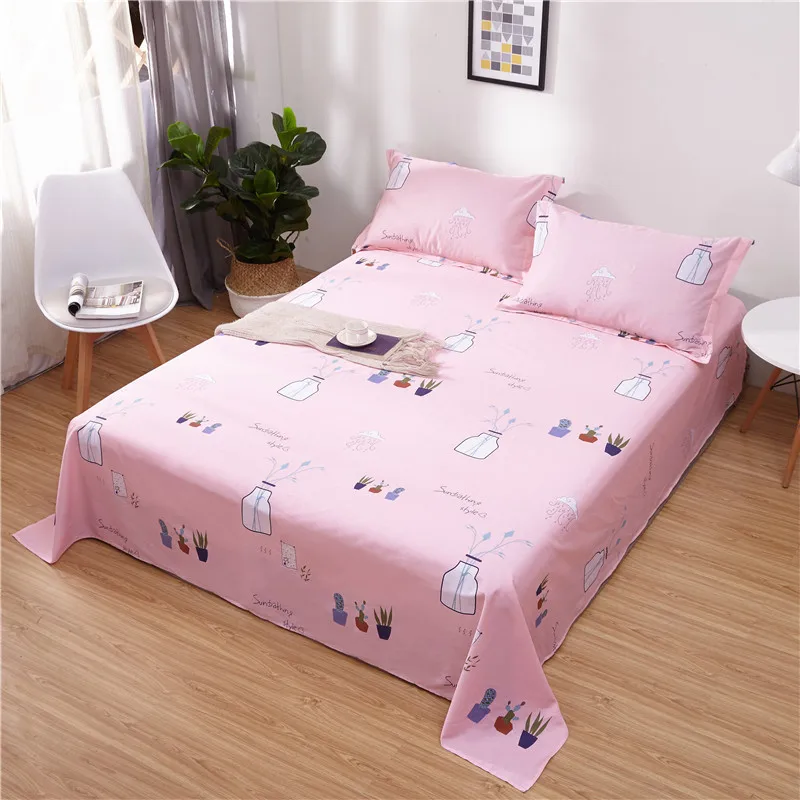 

1 Piece 100% Cotton Cartoon Plants Flat Sheet For Children Adults Single Double Bed Flat Bedsheets XF631-8