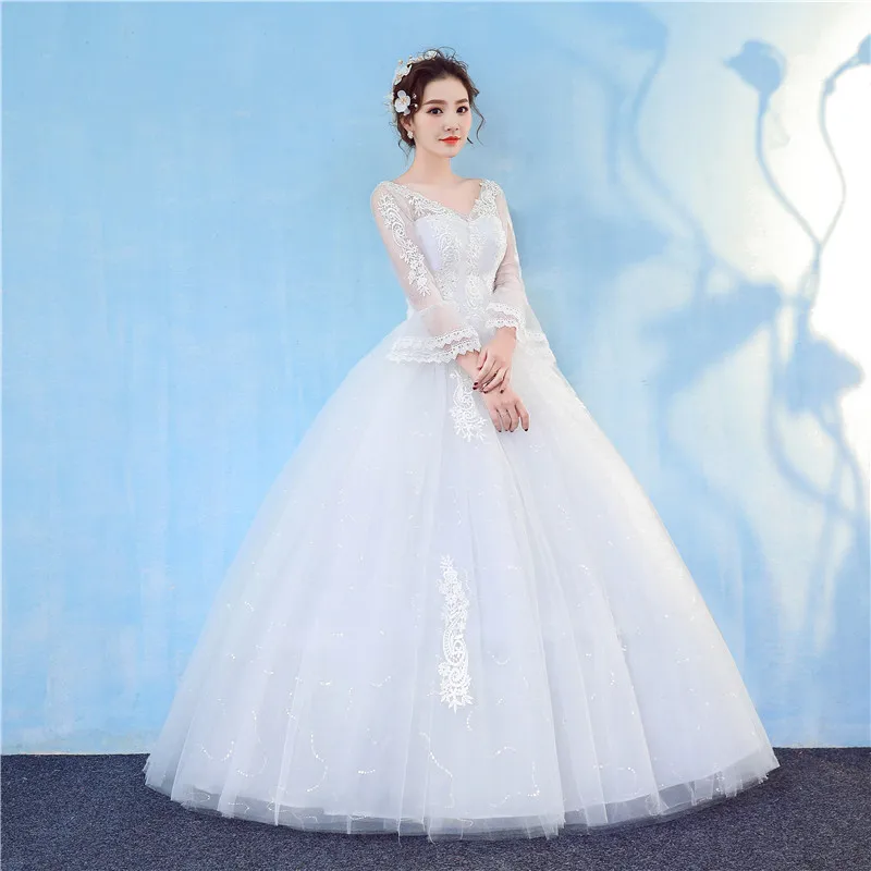 Корейское кружево AqqliquesVestido De Noiva с длинным рукавом принцесса свадебные платья Новая мода на заказ Плюс Размер свадебное платье GZ