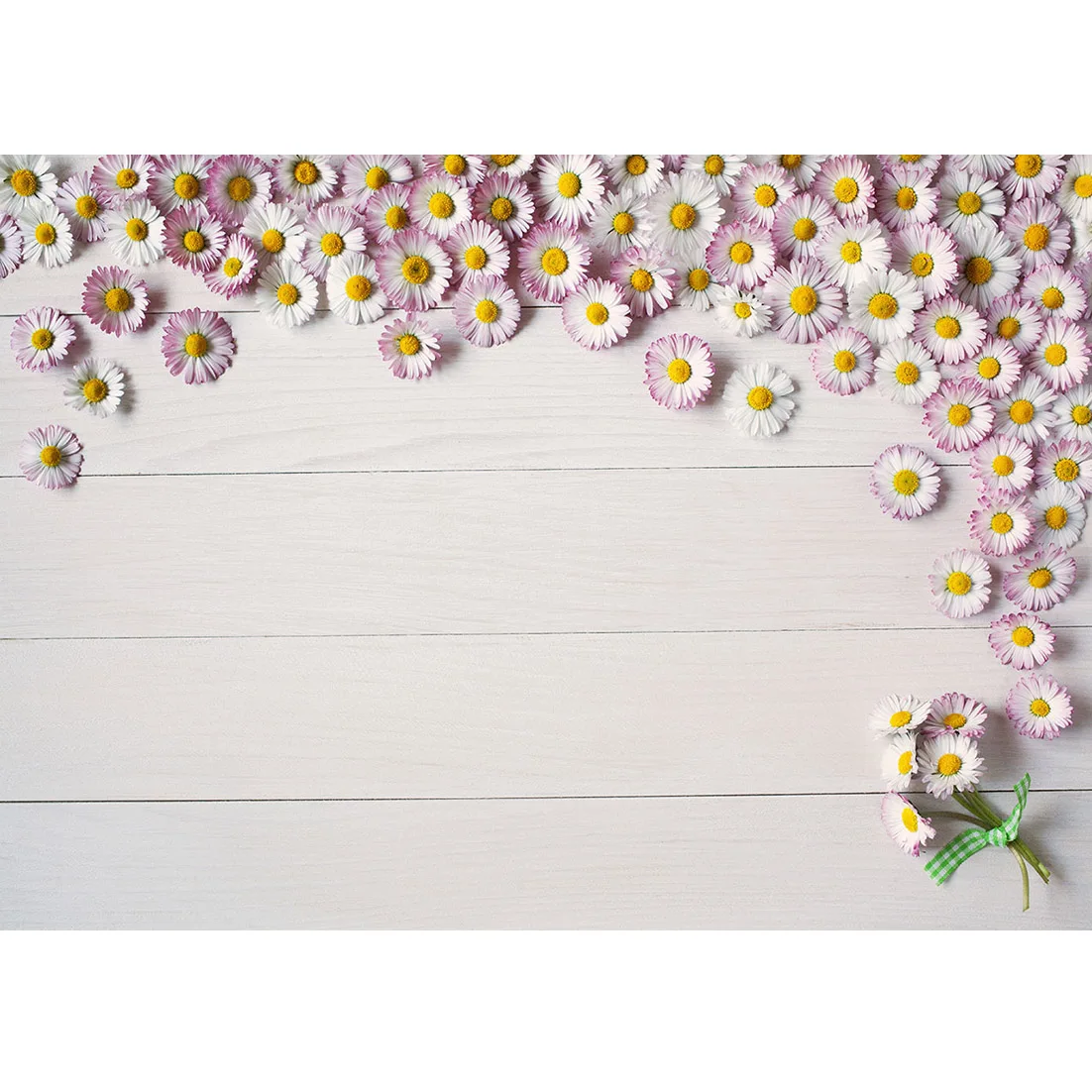 

White Daisy Wooden Wall Photographic Backgrounds Vinyl Cloth Photo Shootings Backdrops for Baby Children Wedding Photo Studio
