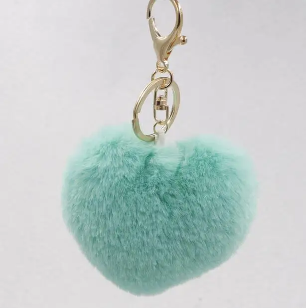 Turquoise green GHRQX прекрасный в форме сердца помпоны Имитация меха кролика мяч игрушка кукла сумка автомобиль брелок монстр брелок ювелирные изделия подарок - Цвет: Turquoise green
