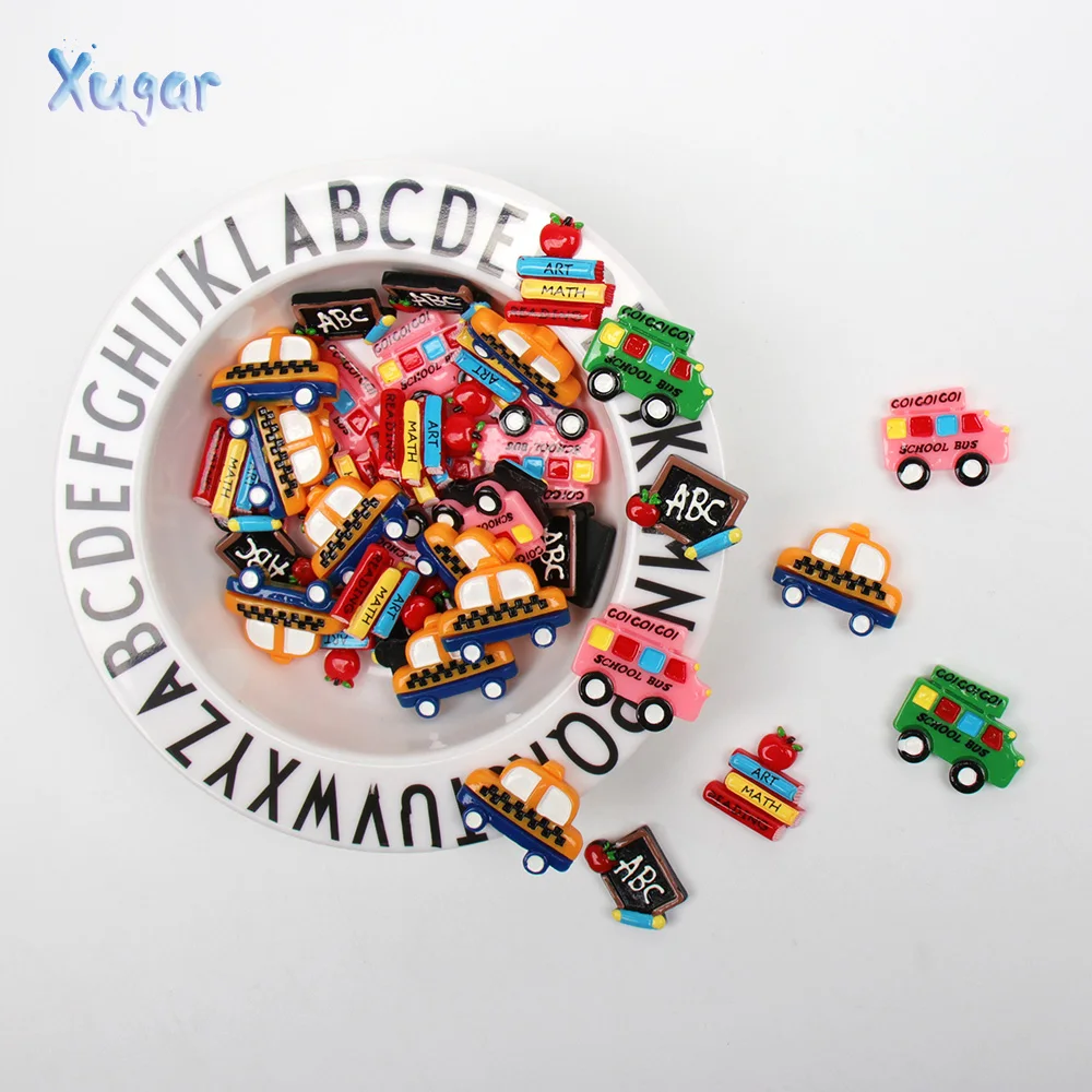 

Xugar 10pcs/lot DIY flat back resin school items book school bus blackboard kawaii resin cabochons accessoires for diy hairbows
