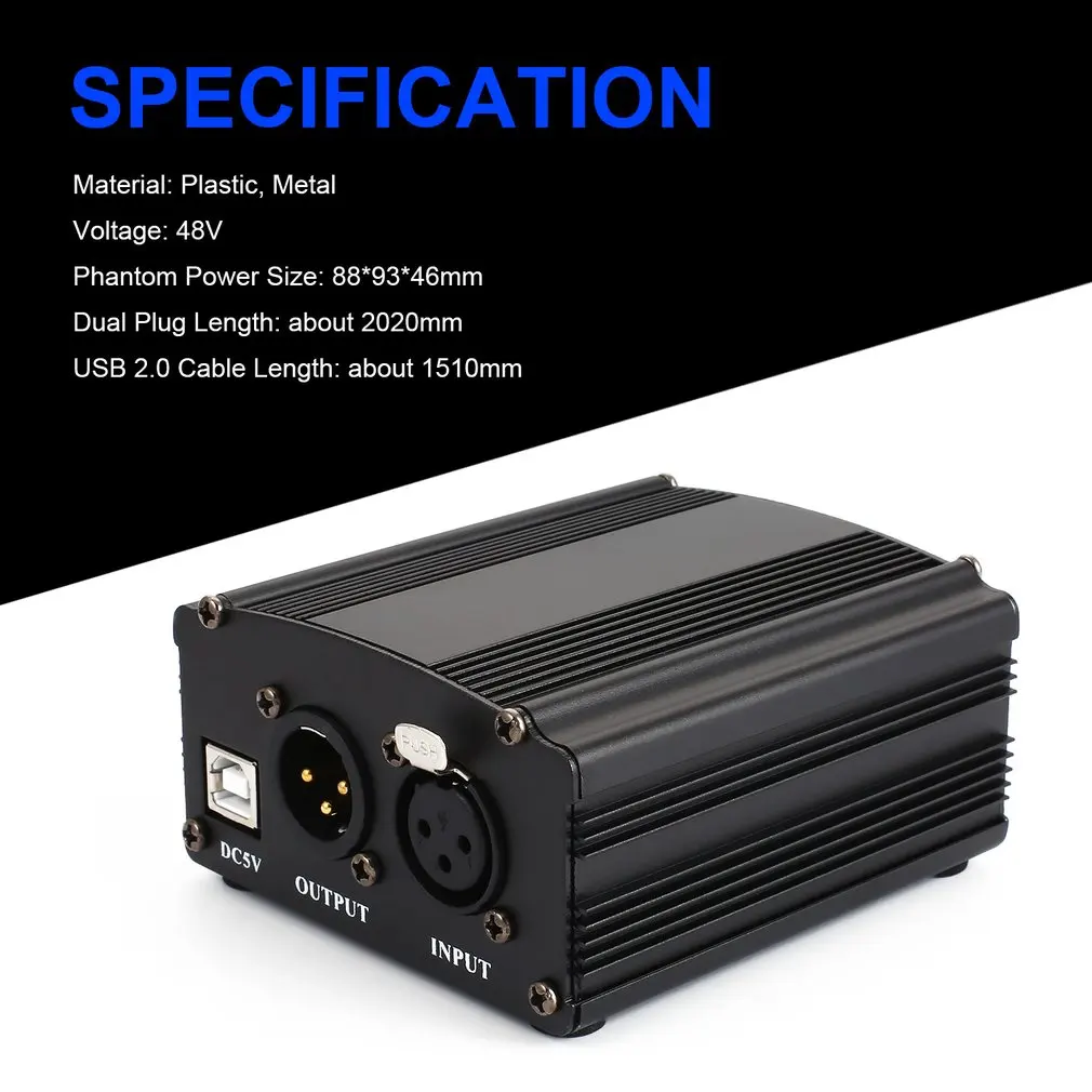 

48V USB Phantom Power Supply USB2.0 Cable Dual Plug Microphone Cable For Micro Microphone Condenser Recording Equipment