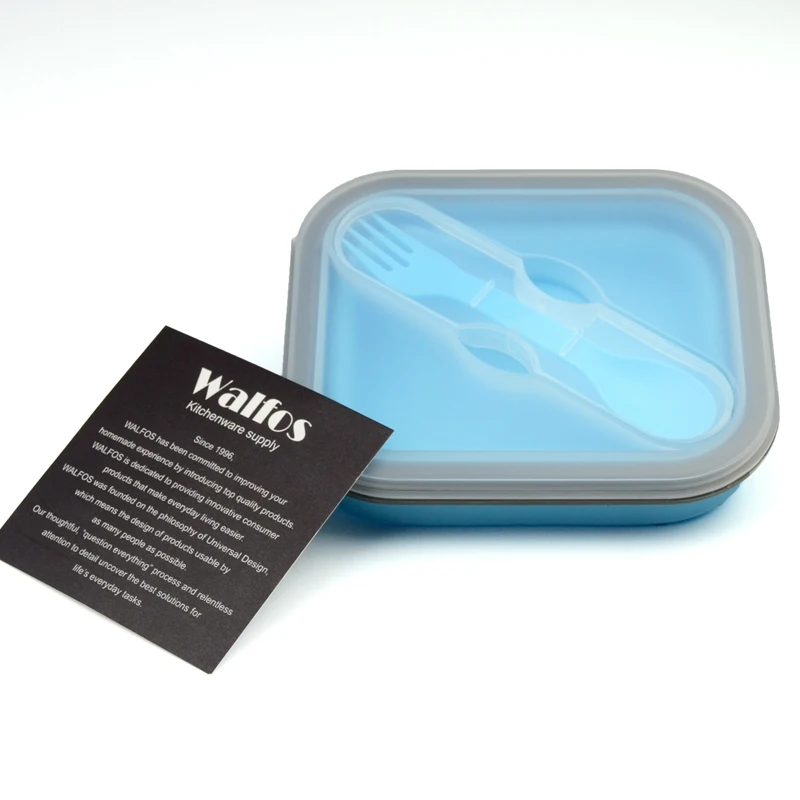 blue WALFOS отсек Силиконовый складной Ланч-бокс для микроволновой печи Ланч-бокс детский Бенто-термос Ланч-бокс контейнер для хранения еды - Цвет: blue