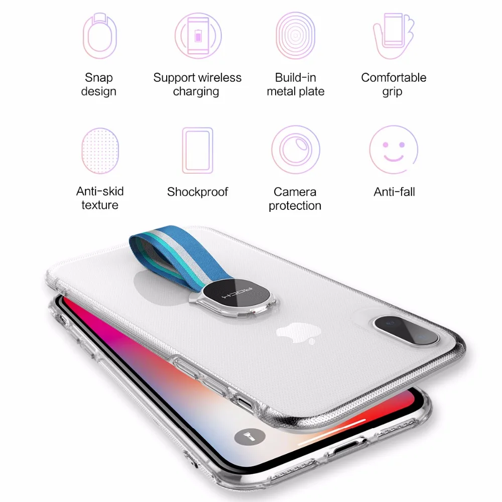 Защитный чехол ROCK Moc для iPhone X, 7, 8 Plus, Капа со съемным ремешком, кольцо на палец, работающее с другим магнитным держателем, распродажа