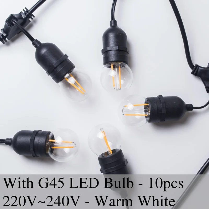 With G45 Bulb 220V 10 м/32,8фт E27 Черный висячий фестон светильник s Рождественская вечеринка украшение открытый ремень светильник ing коммерческий патио светильник stringer - Испускаемый цвет: With G45 Bulb 220V