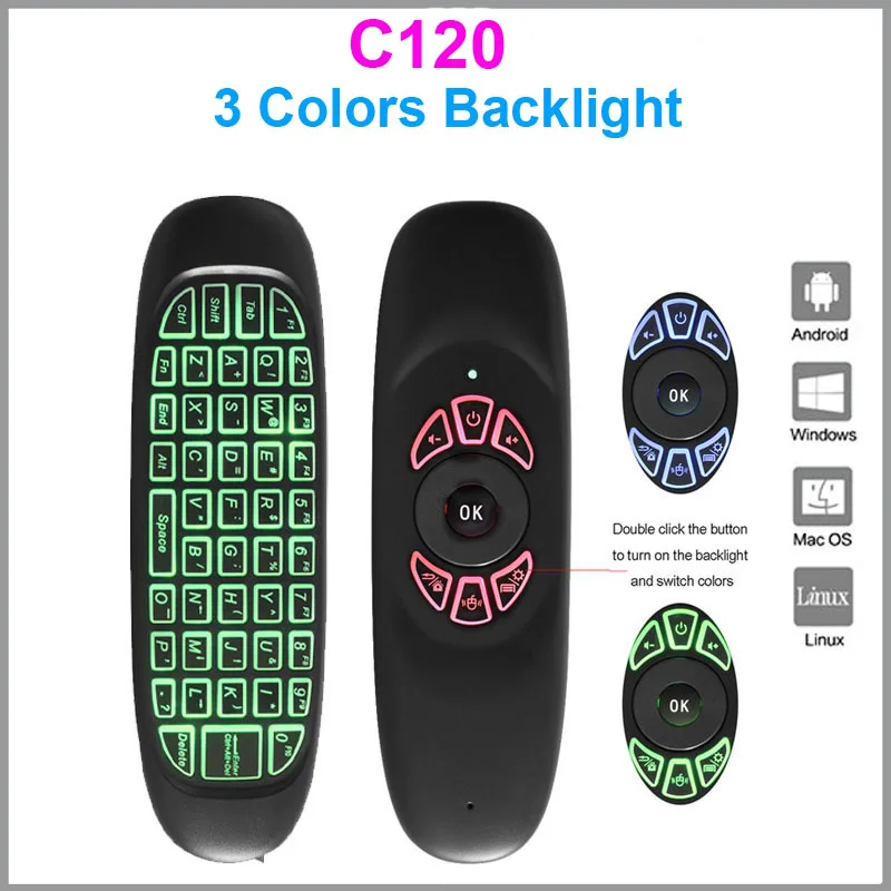 10pcs C120 3 Colors Backlight 2.4G Wireless Air Fly Mouse Keyboard colorful Gaming Remote Controller for PC Android TV Box | Электроника