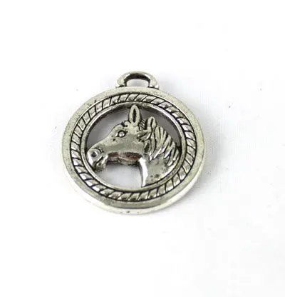 

FREE SHIPPING 100PCS Tibetan silver Horse Head Round Charm A13522