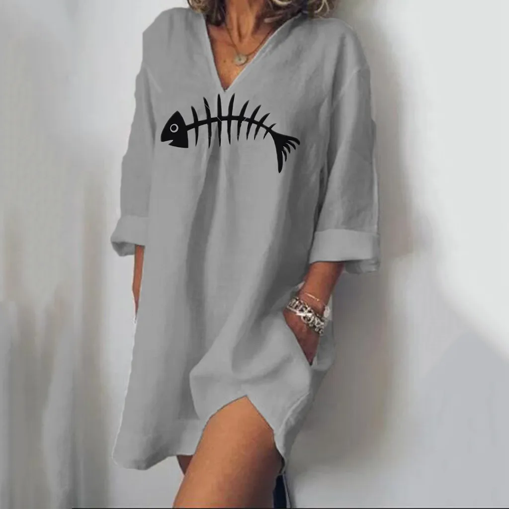 Летнее платье женские свободные повседневные платья с v-образным вырезом