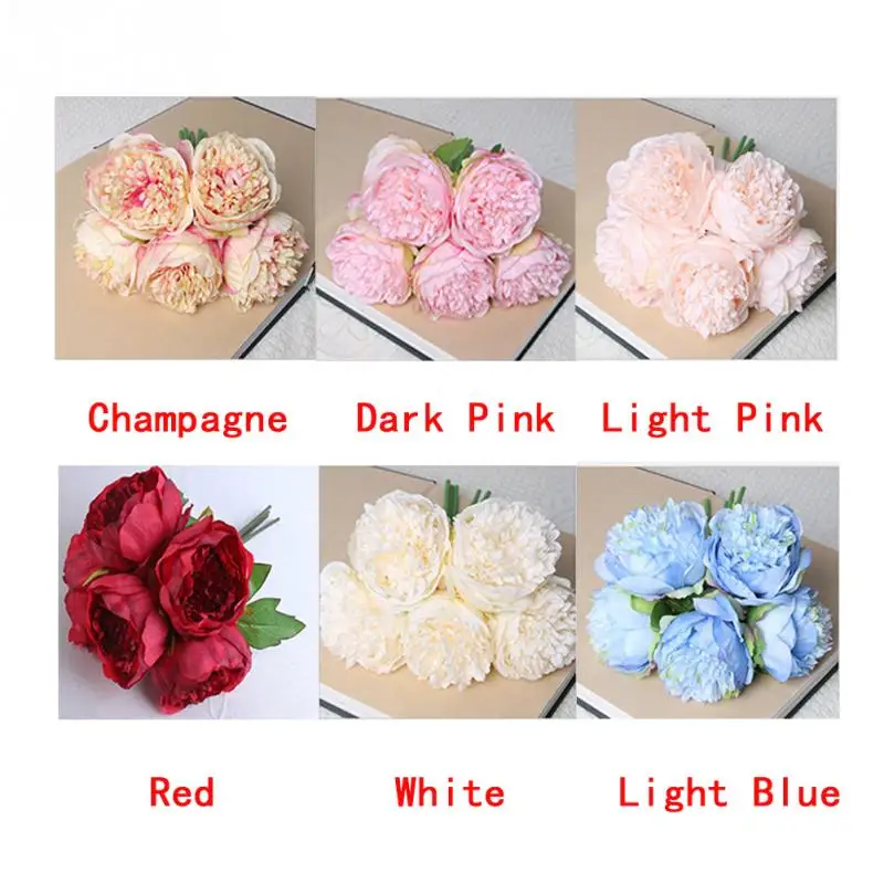 Artificial Flowers Peony 5 Heads Bridal Bouquet Office Table Decor Silk Flowers Simulation Flower Wedding Party House Decor#63