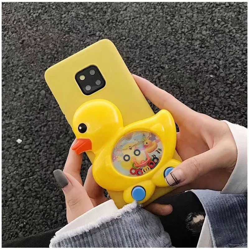 Cute Cartoon Little yellow duck liquid Game machine Phone Case For iPhone XR XS Max lanyard iPone X 6S 7 8 Plus |