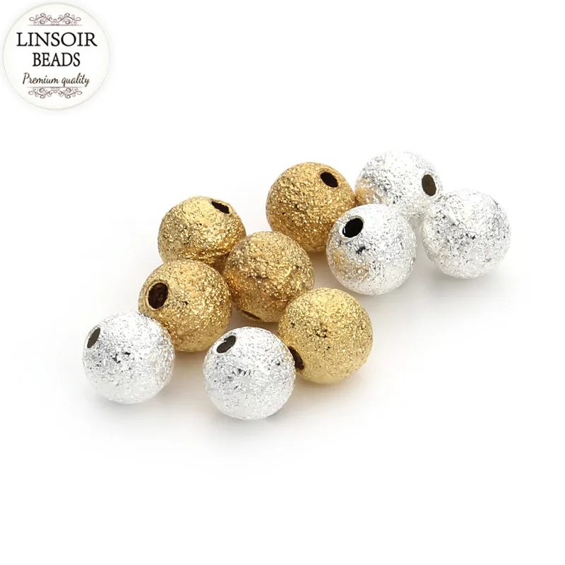 

LINSOIR 100pcs/lot Gold Silver Color Round Copper Spacer Beads 4mm 6mm 8mm Frosted End Seed Beads For Necklace Jewelry Making