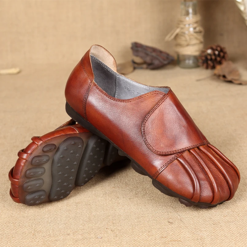 Лоферы женские из натуральной кожи повседневные мягкие удобные туфли с круглым