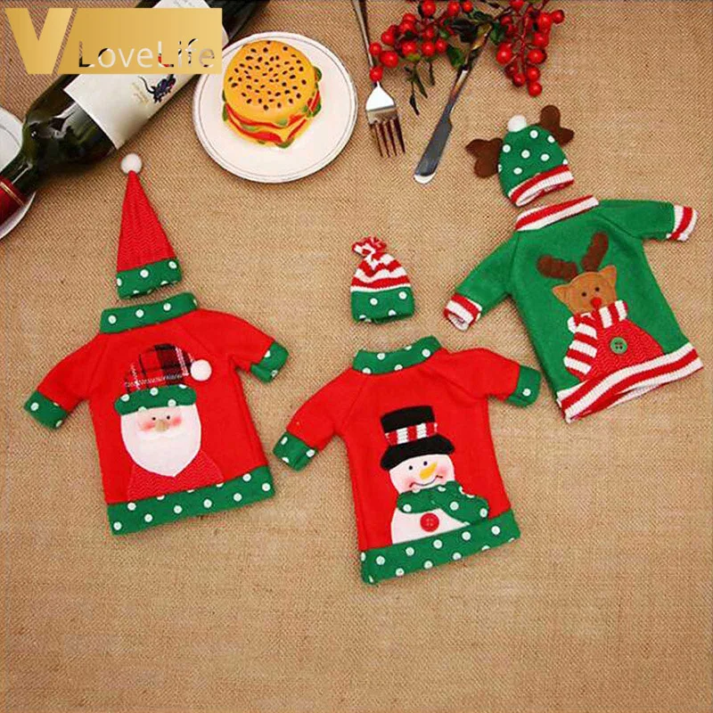 3 комплекта милый свитер Рождественский комплект с крышкой для бутылки вина