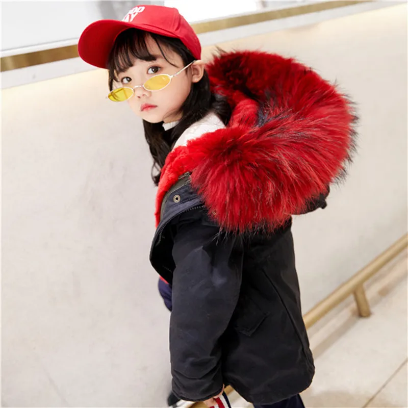 JKP children's fashion Parker jacket authentic rabbit fur coat big raccoon collar winter baby cotton | Детская одежда и обувь
