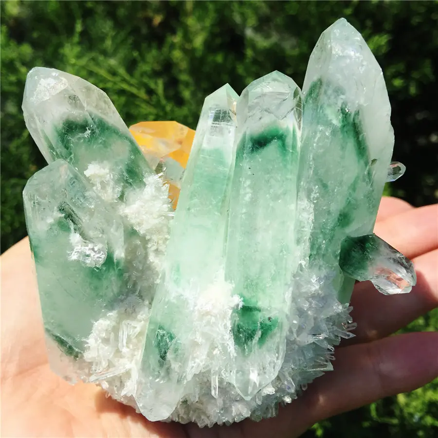 Натуральный зеленый Ghost Phantom Quartz с украшением в виде кристаллов кластера