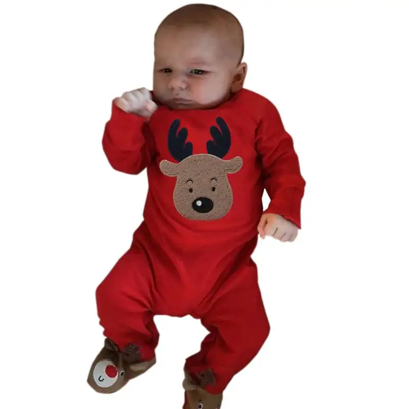 Зимние рождественские детские комбинезоны с рисунком оленя теплые длинными