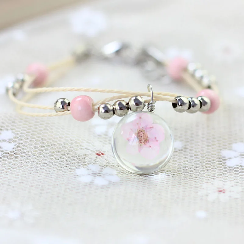 Модные браслеты ручной работы с высушенными цветами летние женские ювелирные