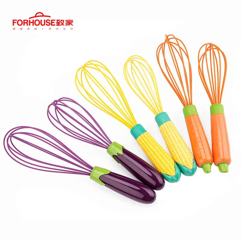 

3pcs Silicone Cute Whisk Mixer Egg Beater Kitchen Tools Hand Egg Mixer Cooking Foamer Corn Carrot Eggplant Cook Blender
