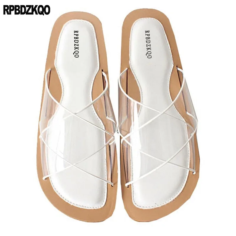 пляж открытый носок белый дамы надевать обувь прозрачный слайды плоские пвх Harajuku