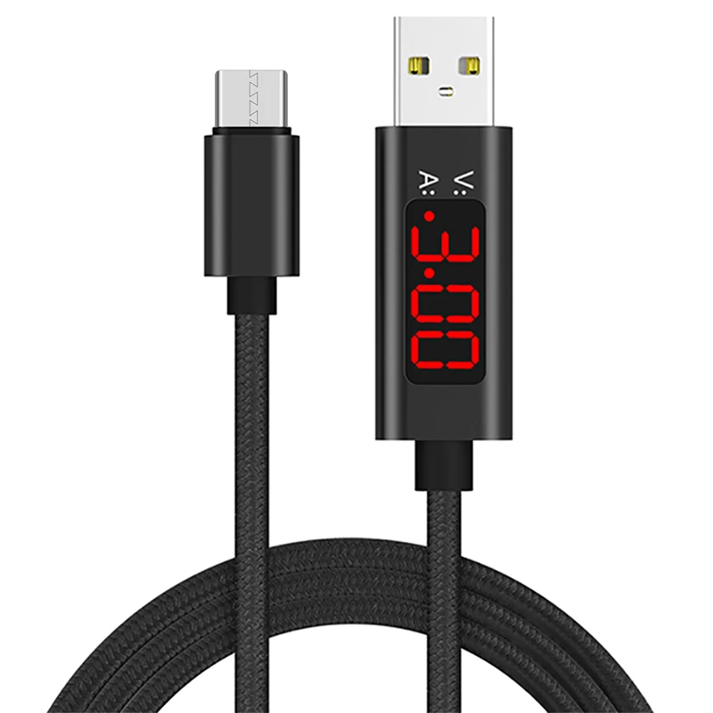 ASINA напряжение тока дисплей Быстрая зарядка кабель для Android Micro USB кабель Нейлон Плетеный провод данных для samsung Xiaomi huawei - Цвет: Black