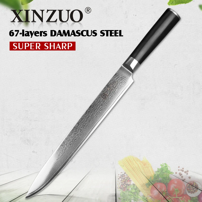 XINZUO 10 ''дюймовый Кливер Ножи 10Cr15CoMoV Дамаск японский лосось суши сашими ножи