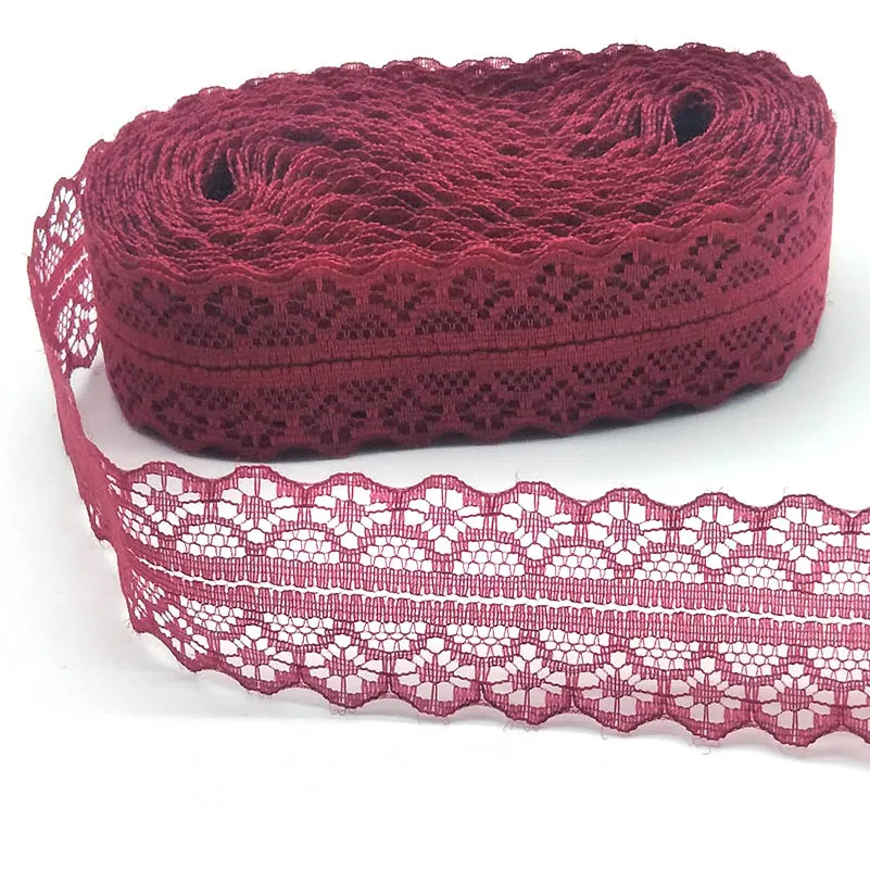 Wine Red Новое 10 ярдов Высокое качество белое кружево, лента, тесьма 28 мм кружевная отделка DIY вышитые для шитья украшения африканская кружевная ткань лента - Цвет: Wine Red