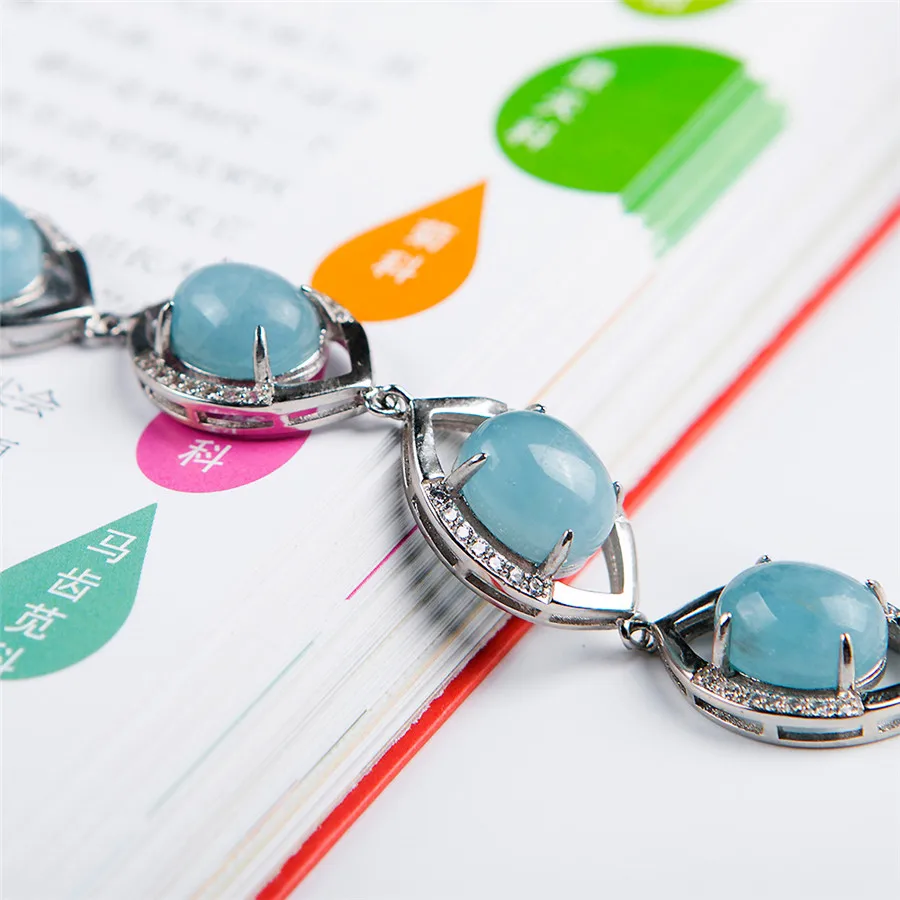 

Natural Ocean Blue Crystal Stone Nice Women Adjustable Length Sliver Bracelet